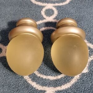 Vintage frosted mist glass finials drape/curtain rod ends greenish tint egg shap